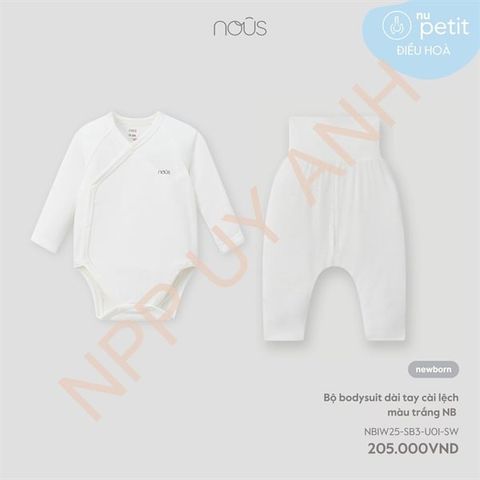 Bộ bodysuit dài tay cài lệch màu trắng Nous NB1W25-SB3-U01-SW-NB