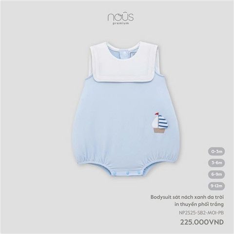 Bodysuit sát nách xanh da trời in thuyền phối trắng Nous NP2S25-SB2-M01-PB-0M