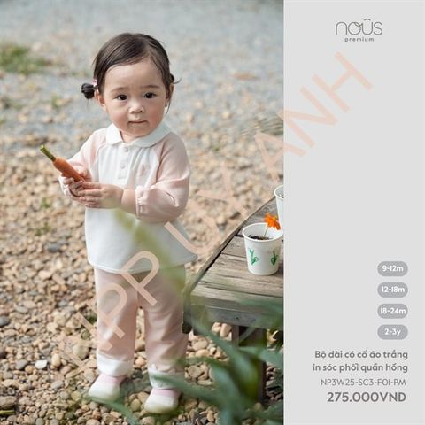 Bộ dài có cổ áo trắng in sóc phối quần hồng Nous NP3W25-SC3-F01-PM-9M