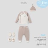 Set bộ dài tay cài lệch màu be phối nâu kèm set BTBC và mũ Nous