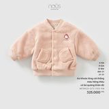 Áo khoác lông cài thẳng màu hồng thêu cô bé quàng khăn đỏ Nous