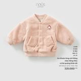 Áo khoác lông cài thẳng màu hồng thêu cô bé quàng khăn đỏ Nous