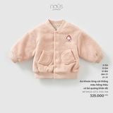 Áo khoác lông cài thẳng màu hồng thêu cô bé quàng khăn đỏ Nous