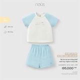 Bộ cộc tay áo trắng phối xanh tay raglan in họa tiết Nous