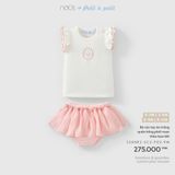 Bộ cộc tay áo trắng quần hồng phối voan thêu họa tiết Nous