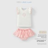 Bộ cộc tay áo trắng quần hồng phối voan thêu họa tiết Nous