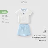 Bộ cộc cài lệch áo trắng in hoàng tử phối quần xanh Nous