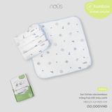 Set 5 khăn sữa bamboo trắng họa tiết màu xanh Nous NB2S25-AU1-M05-OW-FS