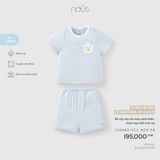 Bộ cộc tay áo màu xanh biển thêu họa tiết trên túi Nous