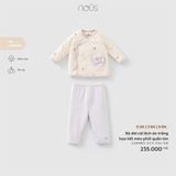 Bộ dài cài lệch áo trắng họa tiết mèo phối quần tím Nous