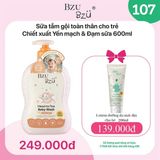 Combo Sữa tắm gội chiết xuất yến mạch và sữa chai 600ml + dưỡng thể 200ml Bzu Bzu