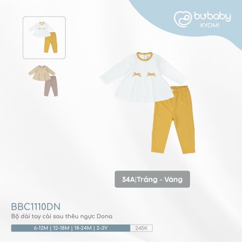 Bộ dài tay cài sau thêu ngực Dona Bubaby BBC1110DN.18M34A