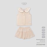 Bộ ba lỗ quần xòe kẻ caro be Nous NP3S25-SC1-F01-CE-6M