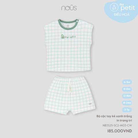 Bộ cộc tay kẻ xanh trắng in trang trí Nous NB3S25-SC2-M03-CW-6M