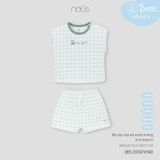 Bộ cộc tay kẻ xanh trắng in trang trí Nous NB3S25-SC2-M03-CW-6M