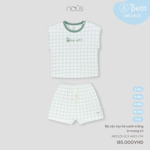 Bộ cộc tay kẻ xanh trắng in trang trí Nous NB3S25-SC2-M03-CW-6M