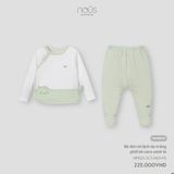 Bộ dài cài lệch áo trắng phối kẻ caro xanh lá Nous NP1S25-SC3-M01-PG-NB