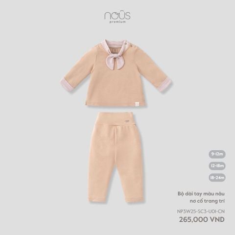 Bộ dài tay màu nâu nơ cổ trang trí Nous