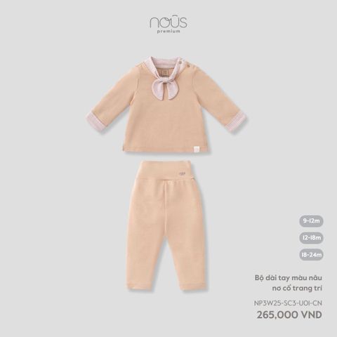 Bộ dài tay màu nâu nơ cổ trang trí Nous