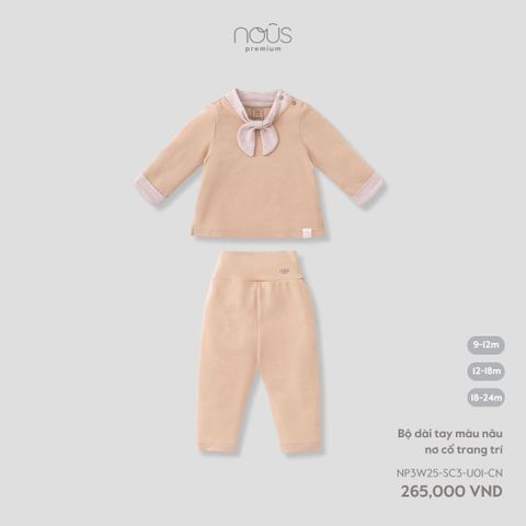 Bộ dài tay màu nâu nơ cổ trang trí Nous