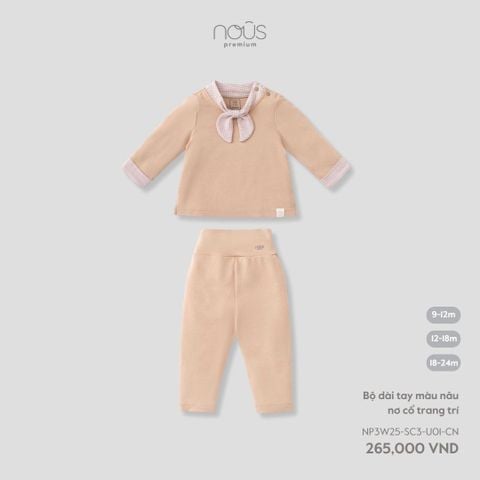 Bộ dài tay màu nâu nơ cổ trang trí Nous