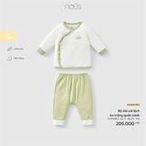 Bộ dài cài lệch áo trắng quần xanh Nous