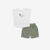 Bộ sát nách cổ tròn Muda 1404MD Bubaby Trắng - Xanh Olive E66 2-3y BBC1404MD.03YE66