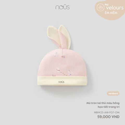 Mũ tròn tai thỏ màu hồng họa tiết trang trí Nous