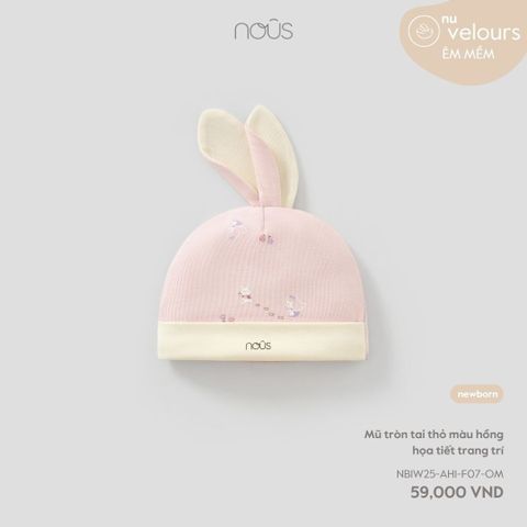 Mũ tròn tai thỏ màu hồng họa tiết trang trí Nous