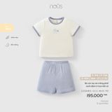 Bộ cộc tay áo trắng phối xanh đậm in họa tiết cá Nous