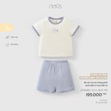 Bộ cộc tay áo trắng phối xanh đậm in họa tiết cá Nous