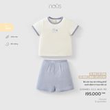 Bộ cộc tay áo trắng phối xanh đậm in họa tiết cá Nous