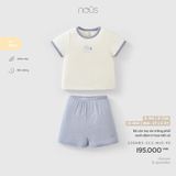 Bộ cộc tay áo trắng phối xanh đậm in họa tiết cá Nous