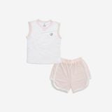 Promo Bộ sát nách cổ V Siro 140600 Bubaby Trắng - Kẻ hồng 70A 18-24m