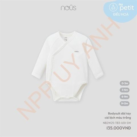 Bodysuit dài tay cài lệch màu trắng Nous NB2W25-TB3-U01-SW-0M