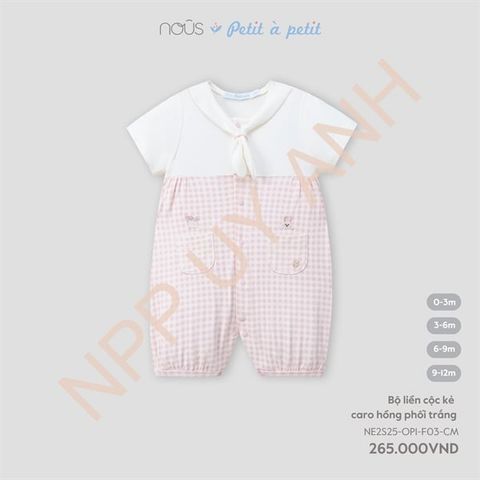 Bộ liền cộc kẻ caro hồng phối trắng Nous NE2S25-OP1-F03-CM-0M