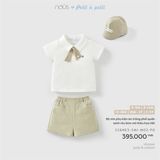 Bộ mix phụ kiện áo trắng phối quần xanh rêu kèm mũ thêu họa tiết Nous