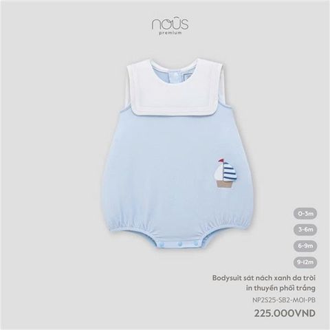 Bodysuit sát nách xanh da trời in thuyền phối trắng Nous NP2S25-SB2-M01-PB-0M