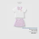 Bộ cộc tay áo trắng chân váy hồng Nous