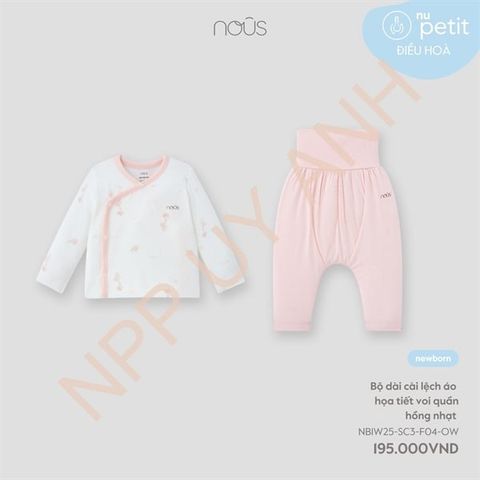 Bộ dài cài lệch áo họa tiết voi quần hồng nhạt Nous NB1W25-SC3-F04-OW-NB