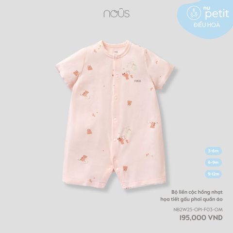 Bộ liền cộc hồng nhạt họa tiết gấu phơi quần áo Nous