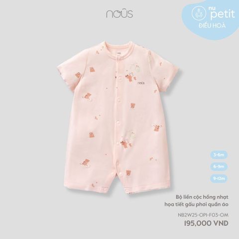 Bộ liền cộc hồng nhạt họa tiết gấu phơi quần áo Nous