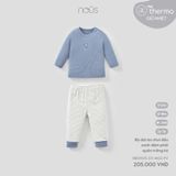 Bộ dài áo chui đầu xanh đậm phối quần trắng kẻ Nous