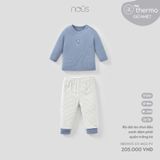 Bộ dài áo chui đầu xanh đậm phối quần trắng kẻ Nous