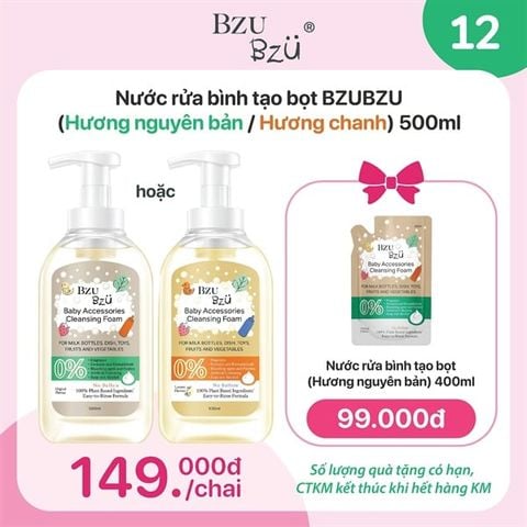 Combo nước rửa bình Bzu Bzu chai 500ml + túi 400ml