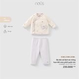 Bộ dài cài lệch áo trắng họa tiết mèo phối quần tím Nous