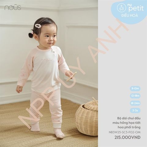 Bộ dài chui đầu màu hồng họa tiết hoa phối trắng Nous NB3W25-SC3-F02-OM-9M
