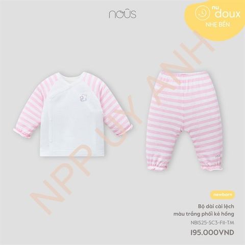 Bộ dài cài lệch màu trắng phối kẻ hồng Nous NB1S25-SC3-F11-TM-NB