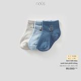 Set 3 tất màu xanh lam phối trắng Nous