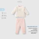 Bộ dài áo chui đầu be in trang trí phối quần hồng Nous